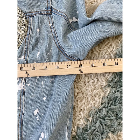 Ross Disera Denim Blue Distressed Jean Jacket DIY Glitter Question Upcycle M - Picture 6 of 7